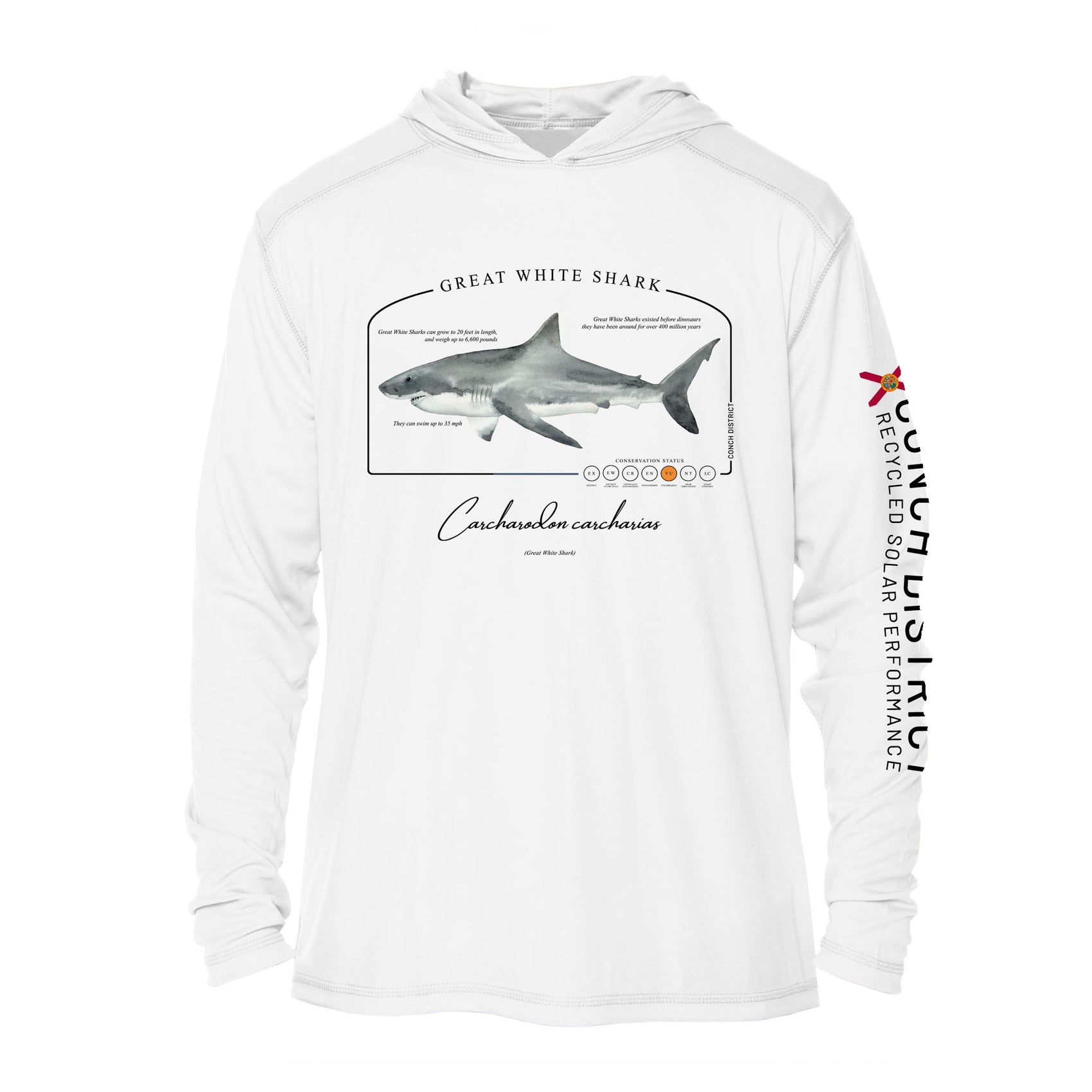 Great White Shark Conservation Status UPF 50+ Sun Protection Hoodie Youth