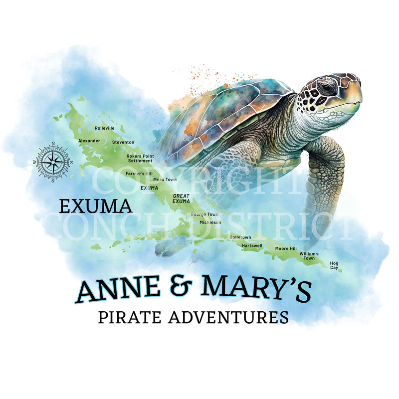 Exuma Sea Turtle Watercolor Map | Recycled Solar Performance