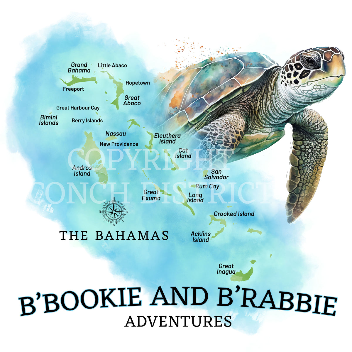Bahamas Sea Turtle Watercolor Map | Recycled Solar Performance