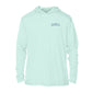 Custom long sleeve UPF50+ sun protection shirt made from recycled polyester featuring a flounder design titled "The Flounder of Sunset Island – Ocean City, MD." All text is customizable to include your family name, location, or favorite destination. Available in adult, youth, and toddler sizes in crewneck or hooded styles and multiple colors.