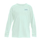 Custom long sleeve UPF50+ sun protection shirt made from recycled polyester featuring a flounder design titled "The Flounder of Sunset Island – Ocean City, MD." All text is customizable to include your family name, location, or favorite destination. Available in adult, youth, and toddler sizes in crewneck or hooded styles and multiple colors.