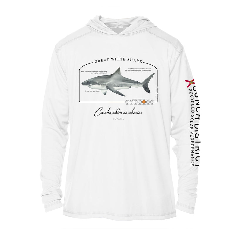 Great White Shark Conservation Status Hoodie | Mens Recycled Solar Performance