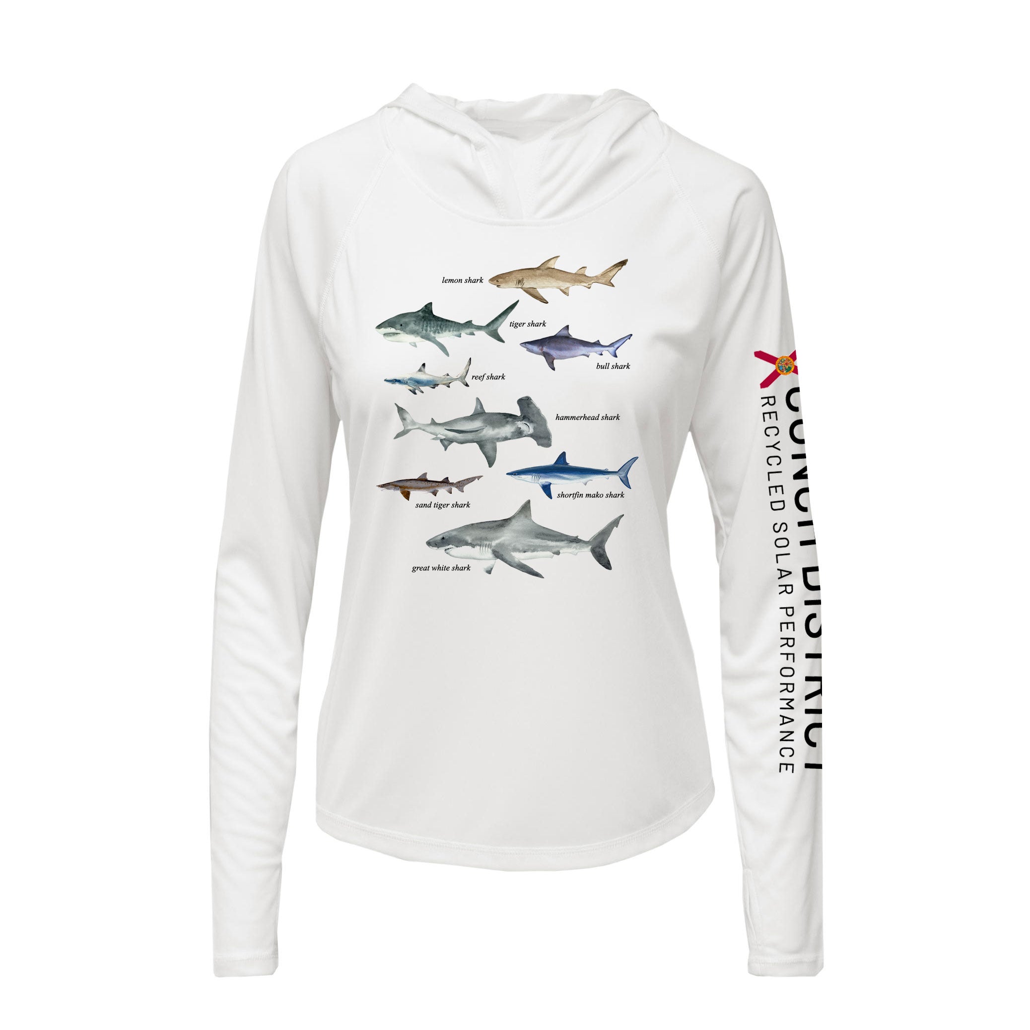 Types of Sharks Hoodie | Womens Recycled Solar Performance