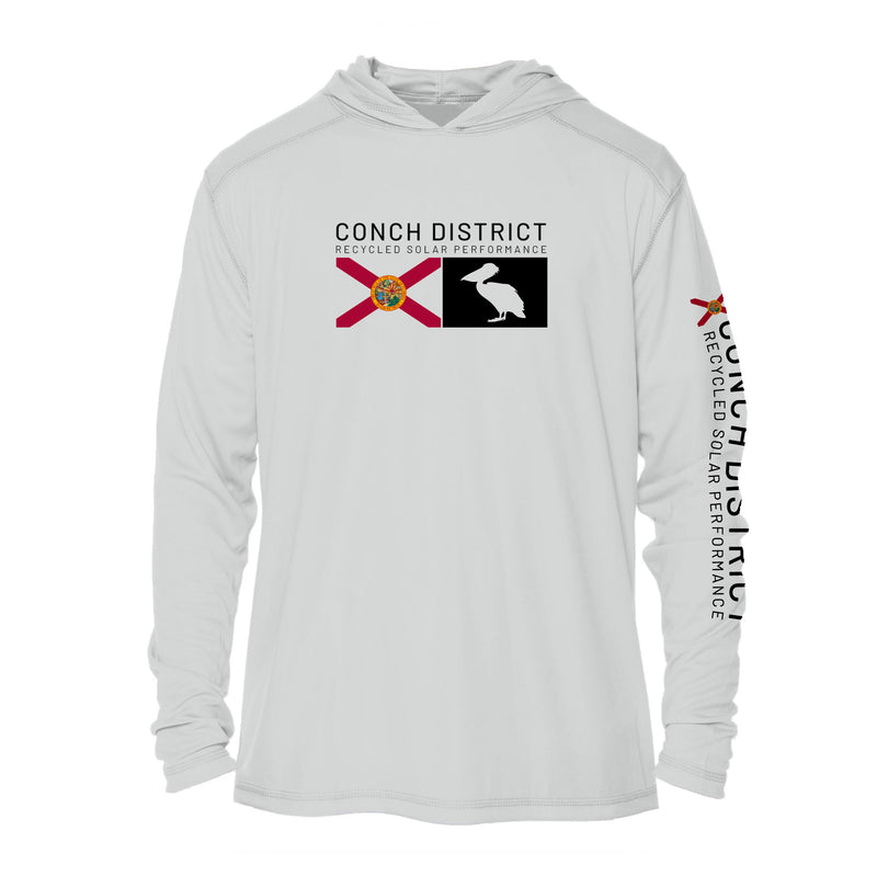 Conch District Florida Flag Logo Hoodie | Mens Recycled Solar Performance