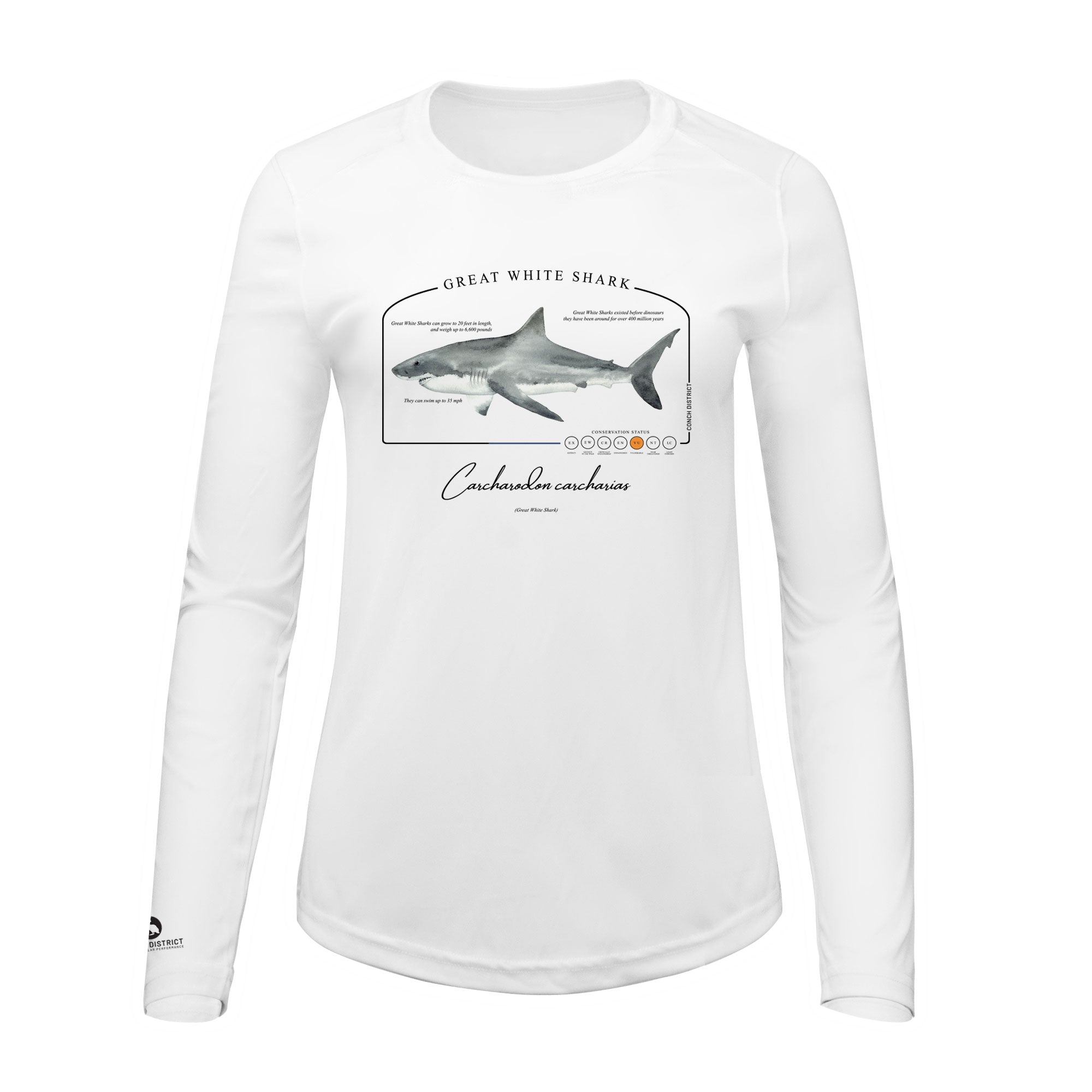Great White Shark Conservation Status Shirt | Womens Recycled Solar Performance