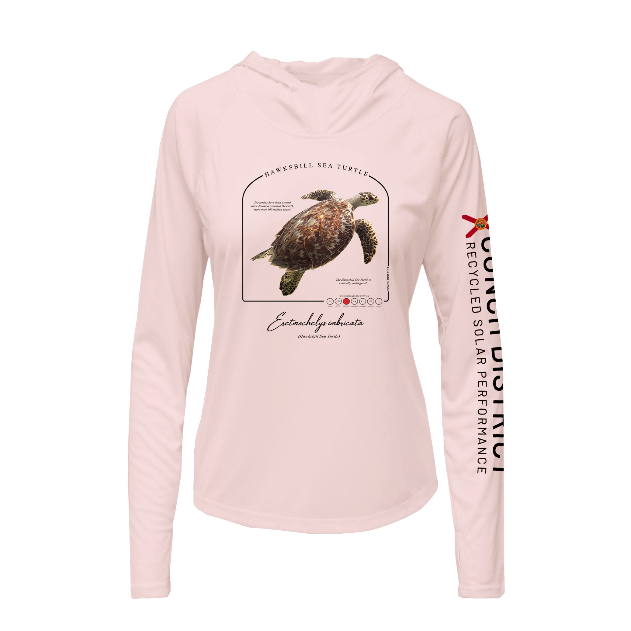 Hawksbill Sea Turtle Conservation Status Hoodie | Womens Recycled Solar Performance